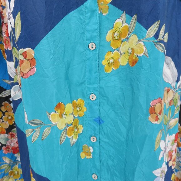 Johnny Was Womens Plus Size 1X NMC12599A-4X Blue Floral Silk Blouse Top Shirt - Picture 4 of 13